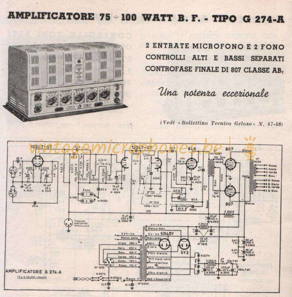 Geloso G274A amplifier schematic Vintage Microphones