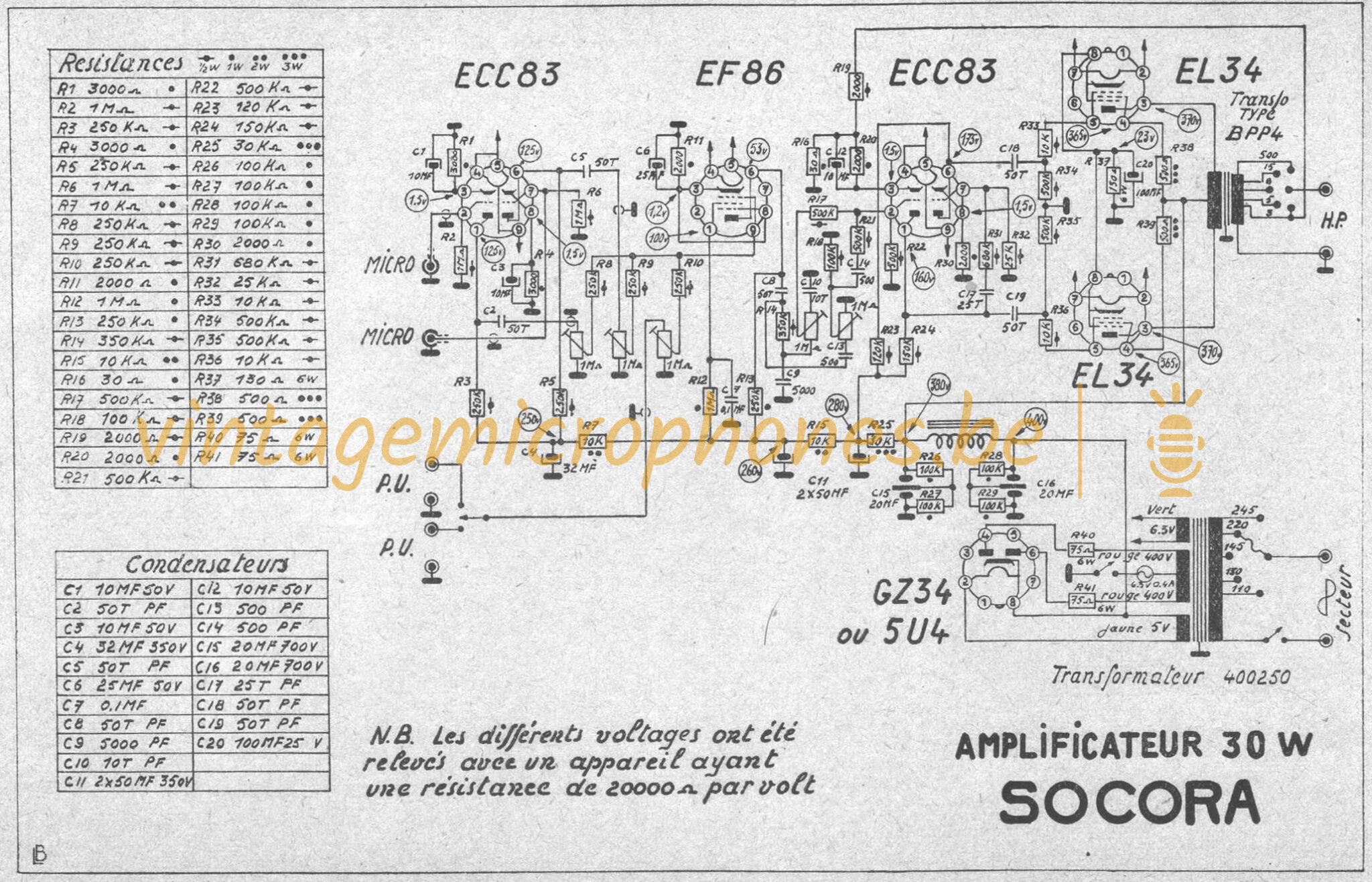 Socora 30 watt amplifier schematic - Vintage Microphones